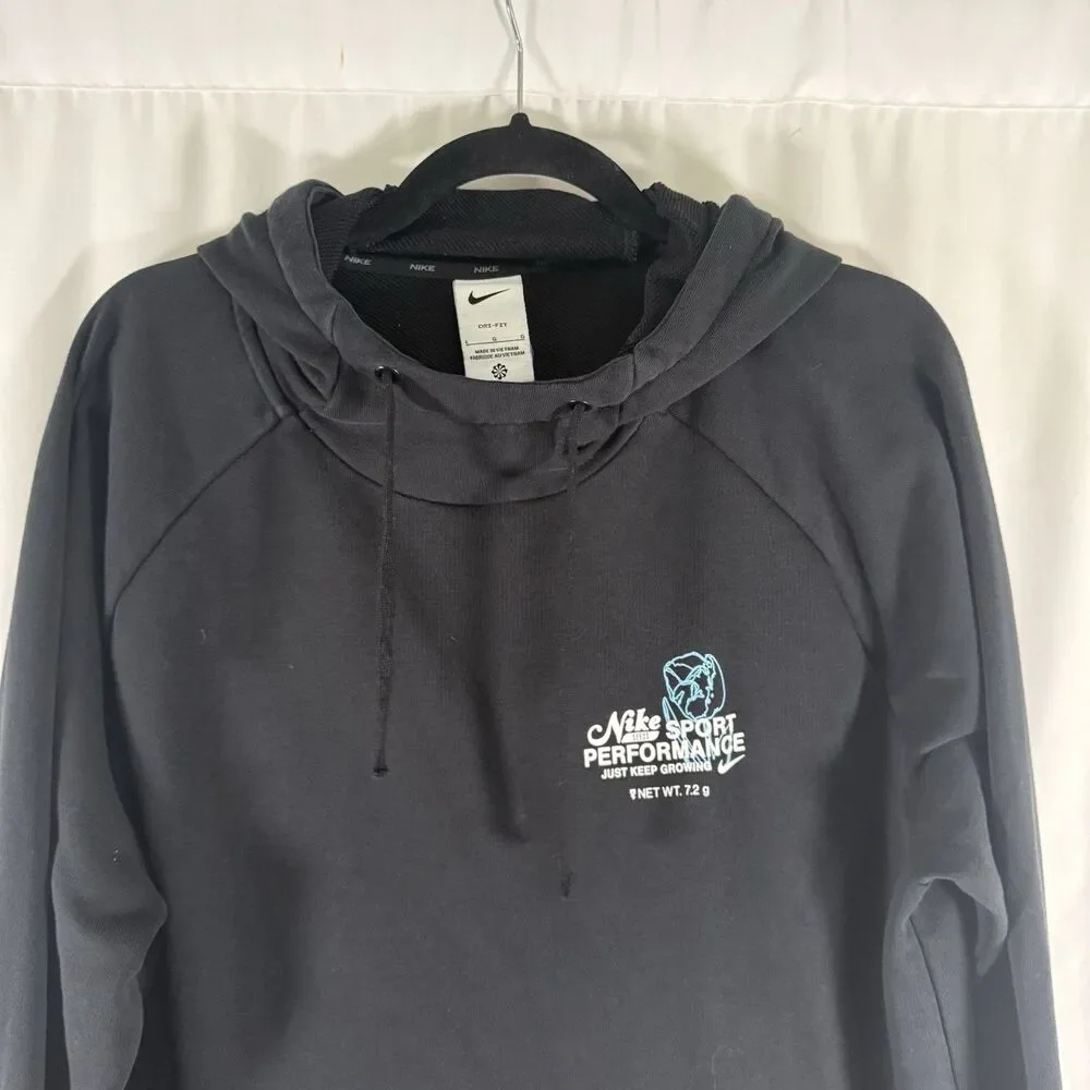 Nike Sweatshirt Men's Large Black Pullover Hooded Long Sleeve Pocket Flowers
